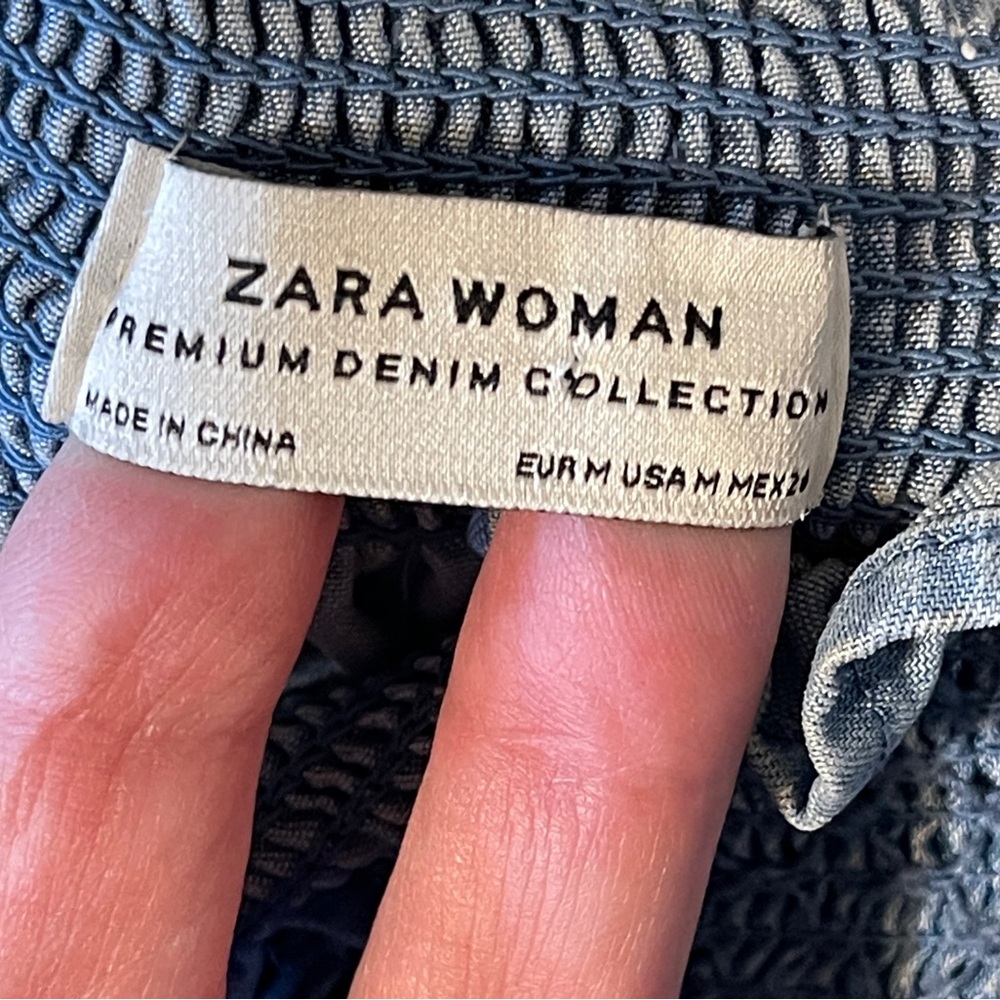 Zara Bardot Embroidered Boho Mini Dress Blue Off Shoulder Western Coastal Medium - Picture 6 of 7